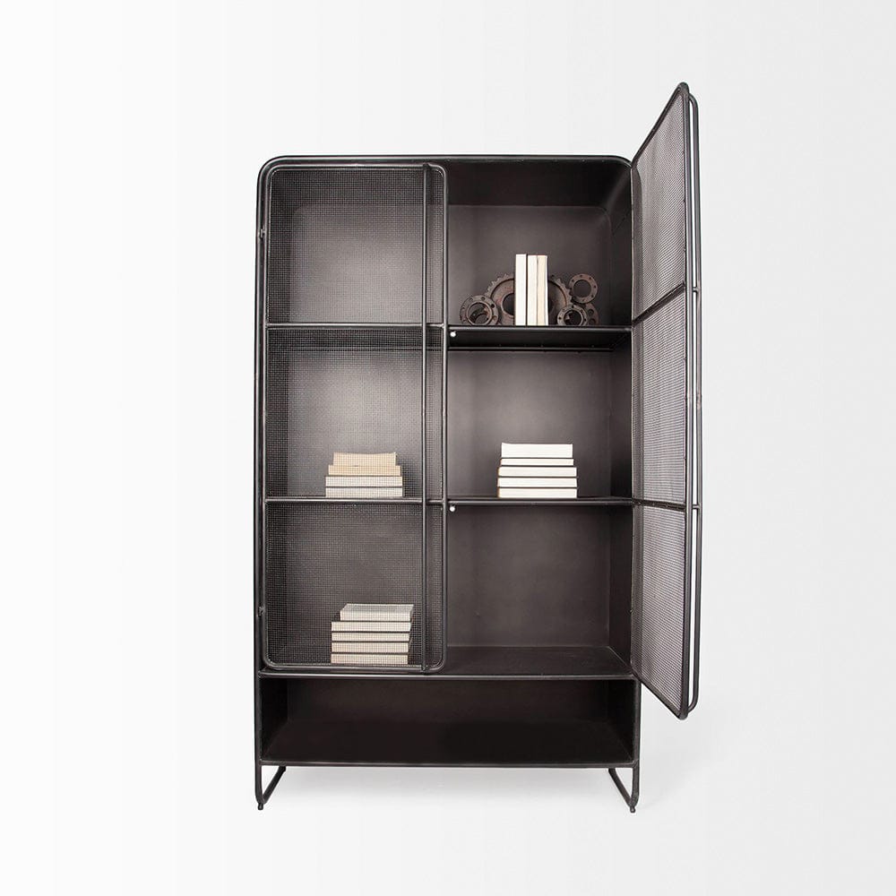 Mercana - Klaus 74.5" H Dark Brown Polished Metal Mesh Door Display Cabinet - 67691 view 4