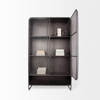 Mercana - Klaus 74.5" H Dark Brown Polished Metal Mesh Door Display Cabinet - 67691 view 4