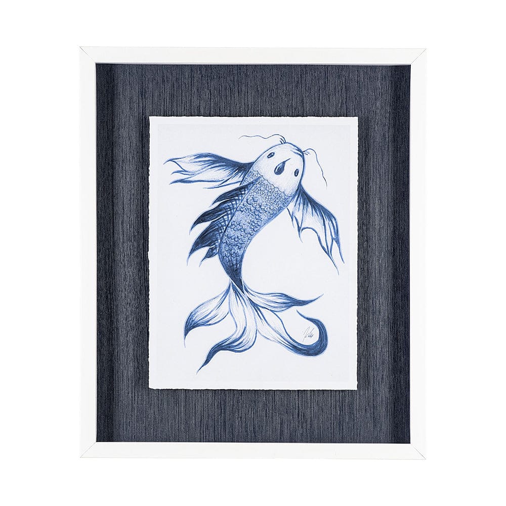 Mercana - Koi Fish Blue I by Mercana Studio a Hand Embellished Textured Framed Art Print Matted under Glass - 13270 view 1