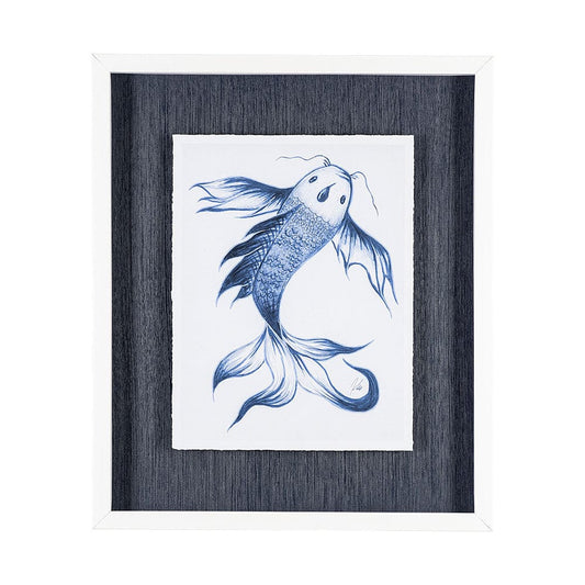 Mercana - Koi Fish Blue I by Mercana Studio a Hand Embellished Textured Framed Art Print Matted under Glass - 13270 view 1