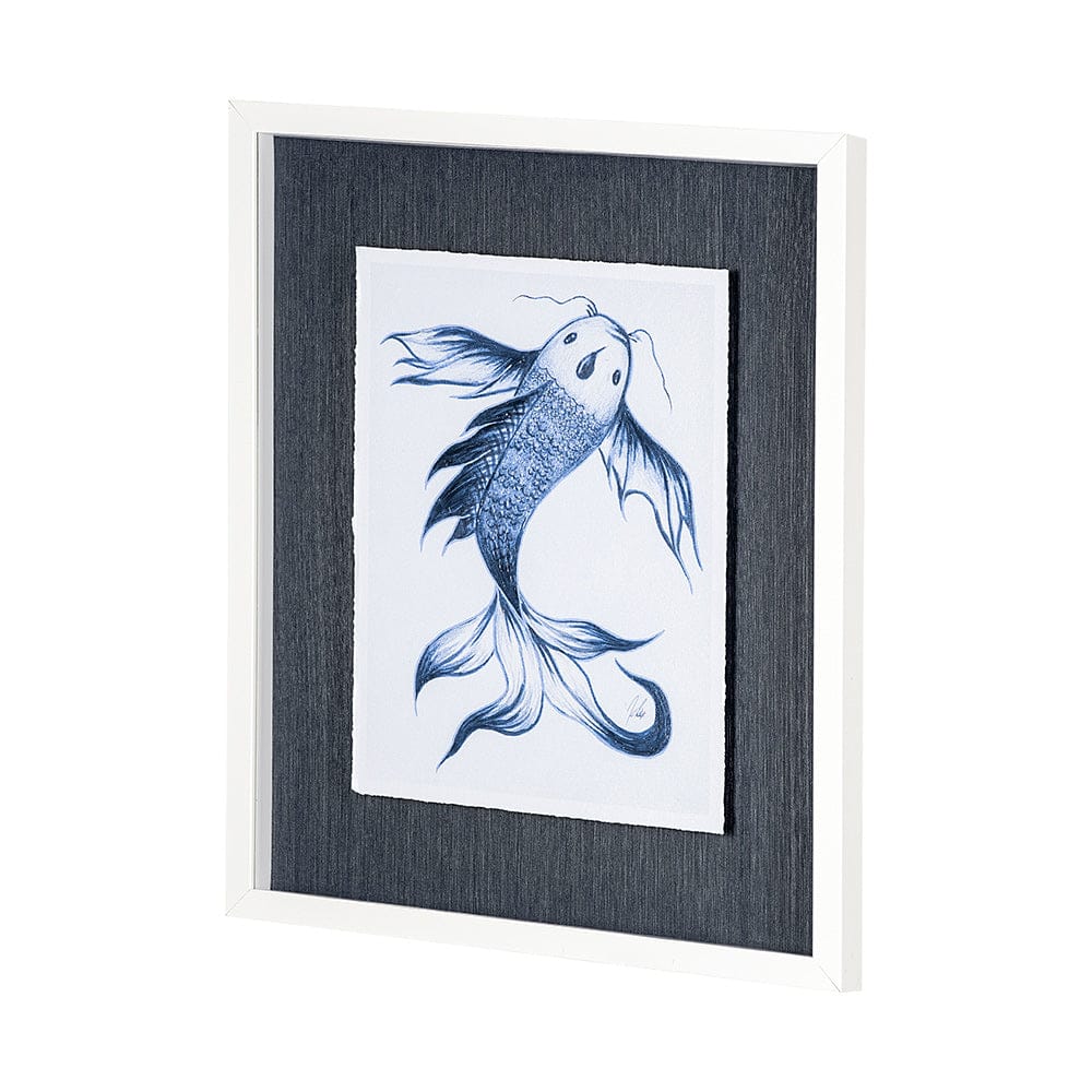 Mercana - Koi Fish Blue I by Mercana Studio a Hand Embellished Textured Framed Art Print Matted under Glass - 13270 view 4