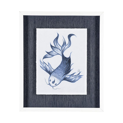 Mercana - Koi Fish Blue II by Mercana Studio a Hand Embellished Textured Framed Art Print Matted under Glass - 13271 view 1