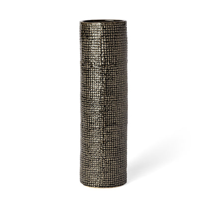 Mercana - Kona III Large Black/Gold Cylindrical Ceramic Vase - 68026 view 1