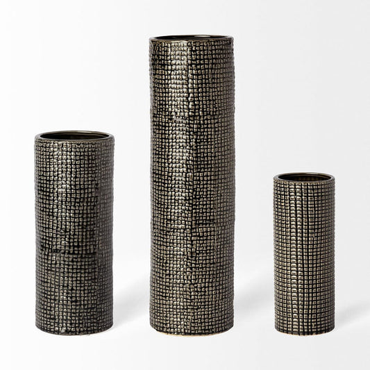 Mercana - Kona III Large Black/Gold Cylindrical Ceramic Vase - 68026 view 2