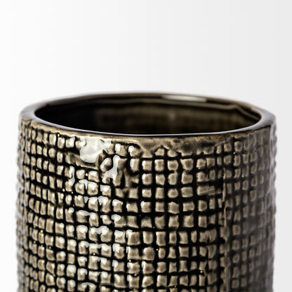 Mercana - Kona III Large Black/Gold Cylindrical Ceramic Vase - 68026 view 3