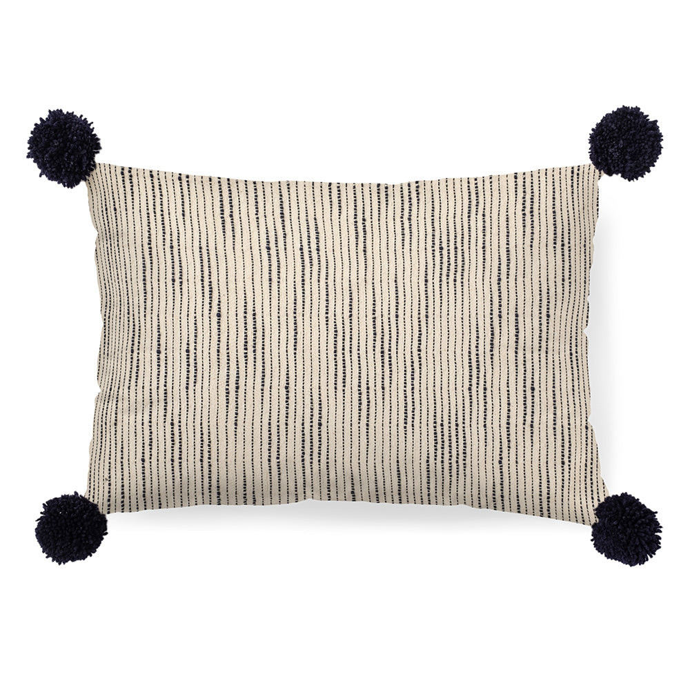 Mercana - Krystal 13 x 21 Cream/Blue Pom Pom Decorative Pillow Cover - 68890 view 1