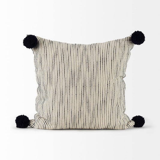 Mercana - Krystal 18 x 18 Cream/Black Pom Pom Decorative Pillow Cover - 70063 view 2