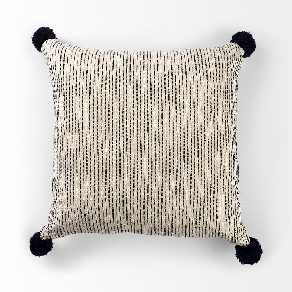 Mercana - Krystal 18 x 18 Cream/Black Pom Pom Decorative Pillow Cover - 70063 view 5