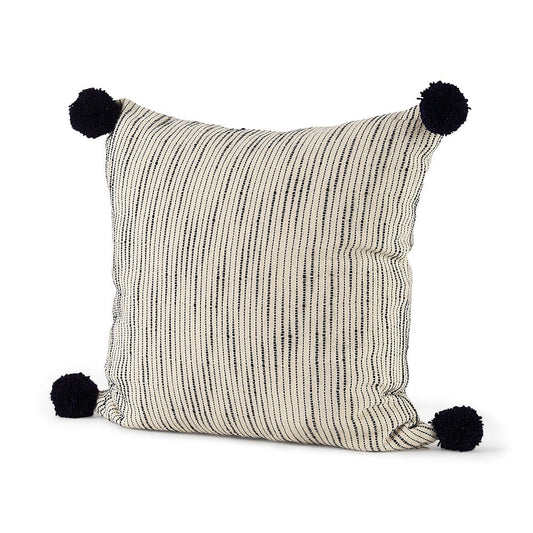 Mercana - Krystal 20 x 20 Cream/Blue Pom Pom Decorative Pillow Cover - 68889 view 1