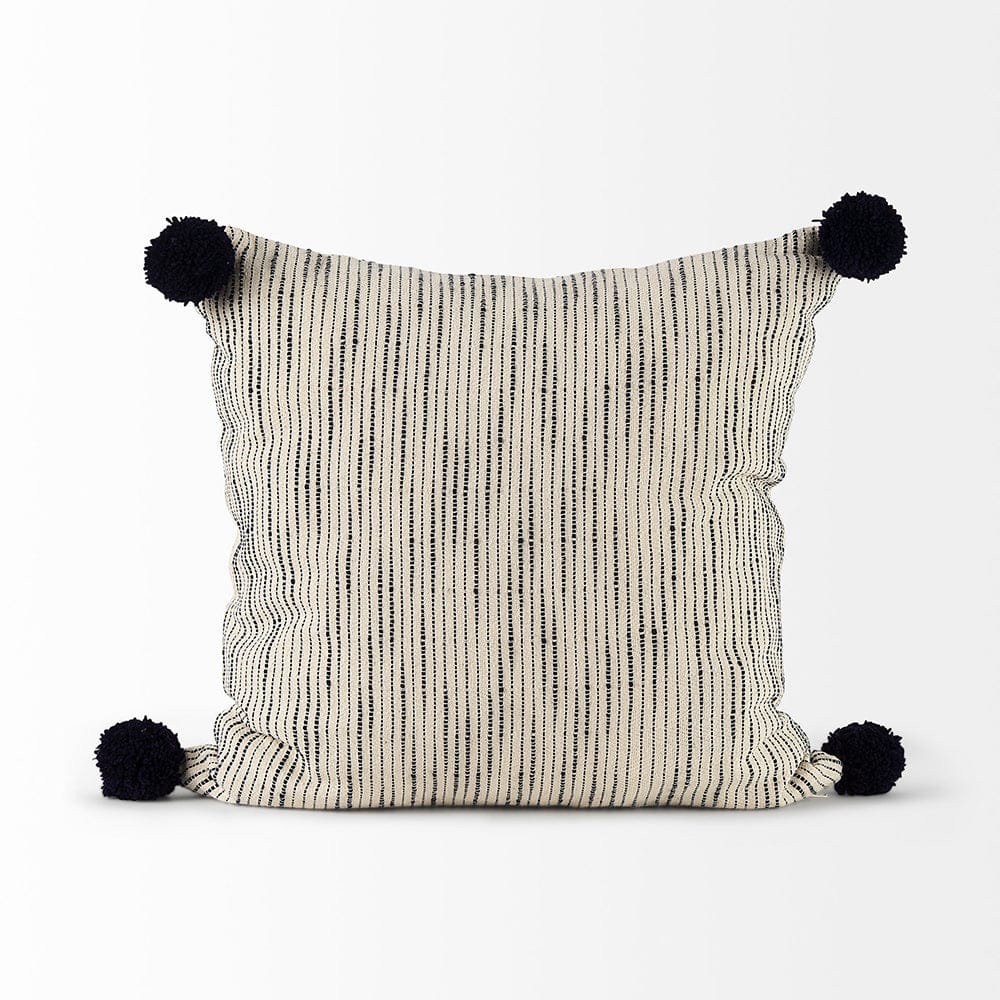 Mercana - Krystal 20 x 20 Cream/Blue Pom Pom Decorative Pillow Cover - 68889 view 2