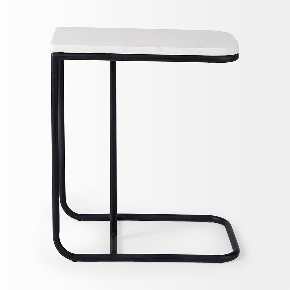 Mercana - Kyra 12.0L x 20.0W x 23.0H White Marble Top W/Black Iron Frame C-Shaped End and Side Table - 69212 view 2
