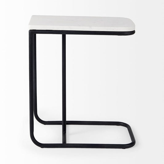 Mercana - Kyra 12.0L x 20.0W x 23.0H White Marble Top W/Black Iron Frame C-Shaped End and Side Table - 69212 view 2