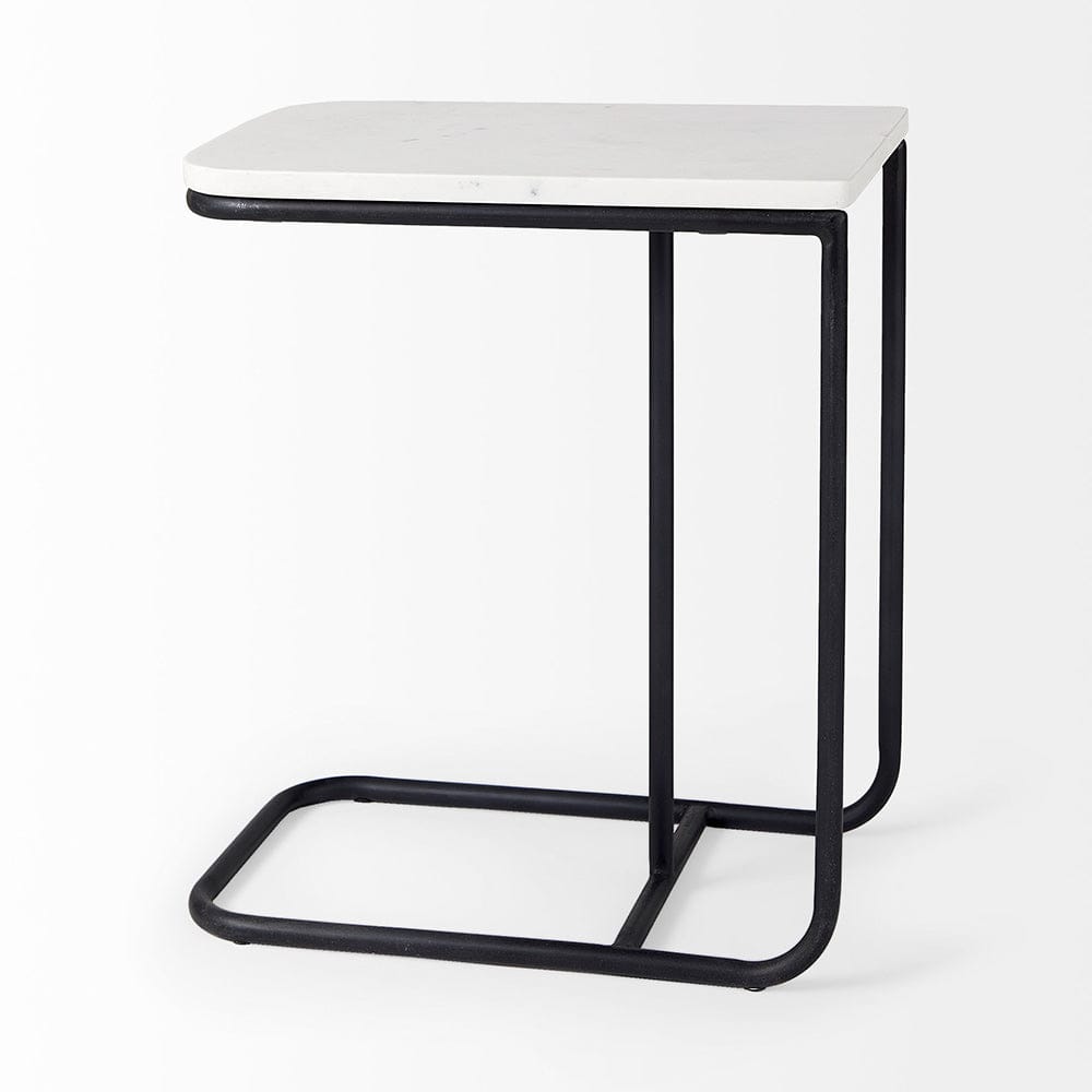 Mercana - Kyra 12.0L x 20.0W x 23.0H White Marble Top W/Black Iron Frame C-Shaped End and Side Table - 69212 view 5