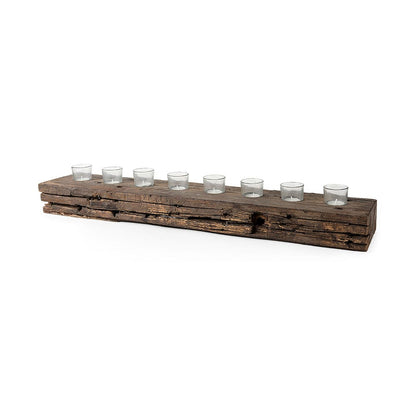 Mercana - Lakara Reclaimed Wood Eight Tealight Table Candle Holder - 67526-AB view 1