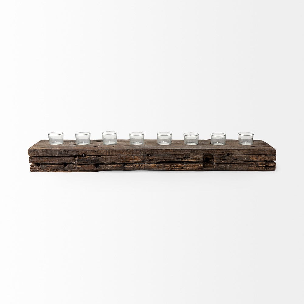 Mercana - Lakara Reclaimed Wood Eight Tealight Table Candle Holder - 67526-AB view 2