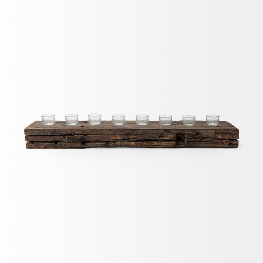 Mercana - Lakara Reclaimed Wood Eight Tealight Table Candle Holder - 67526-AB view 2