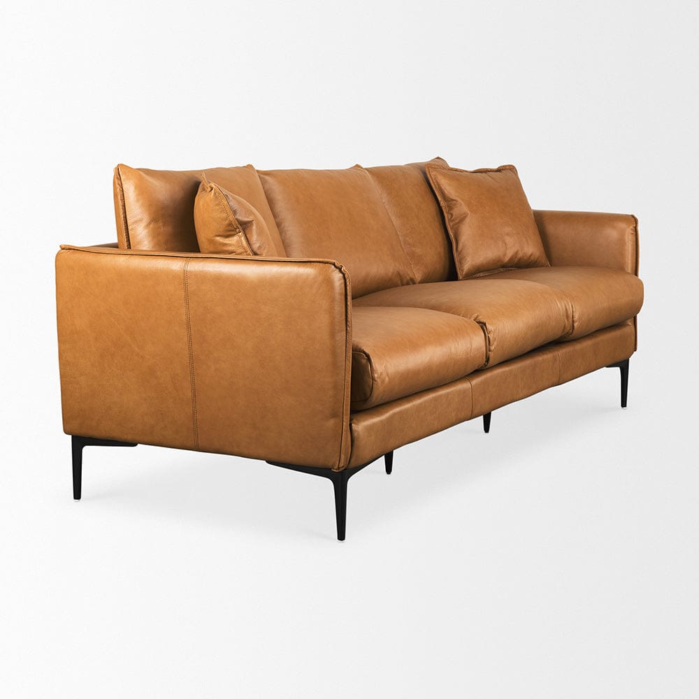 Mercana - Lake Como 85.8L x 36.6W x 32.3H Tan Leather Three Seater Sofa - 69689 view 4