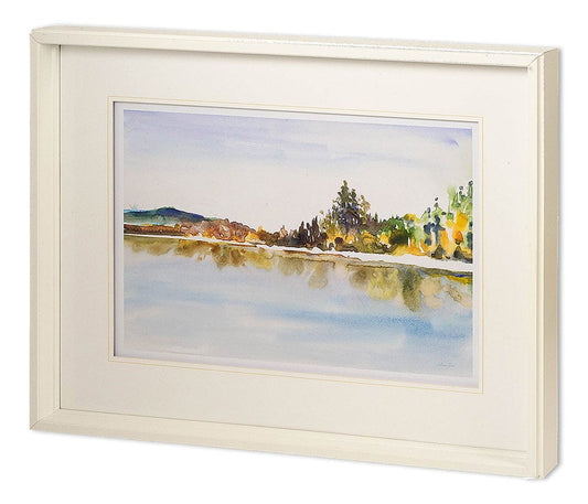 Mercana - Lakeside Reflections by Lora Gold a Hand Embellished Textured Framed Art Print Matted under Glass - 11422 view 1