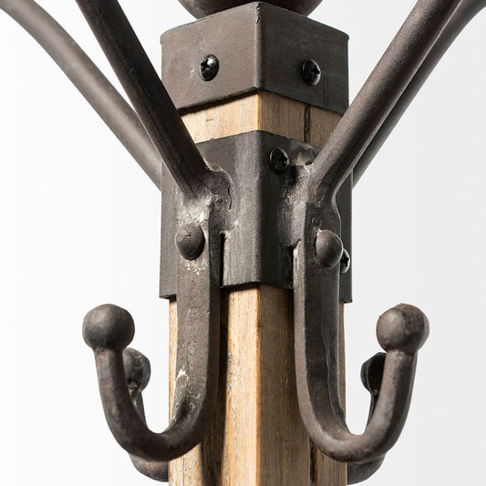 Mercana - Lamda 22 x 75 Black Metal and Light Brown Wood Coat Rack - 68000_CLOSEOUT view 2