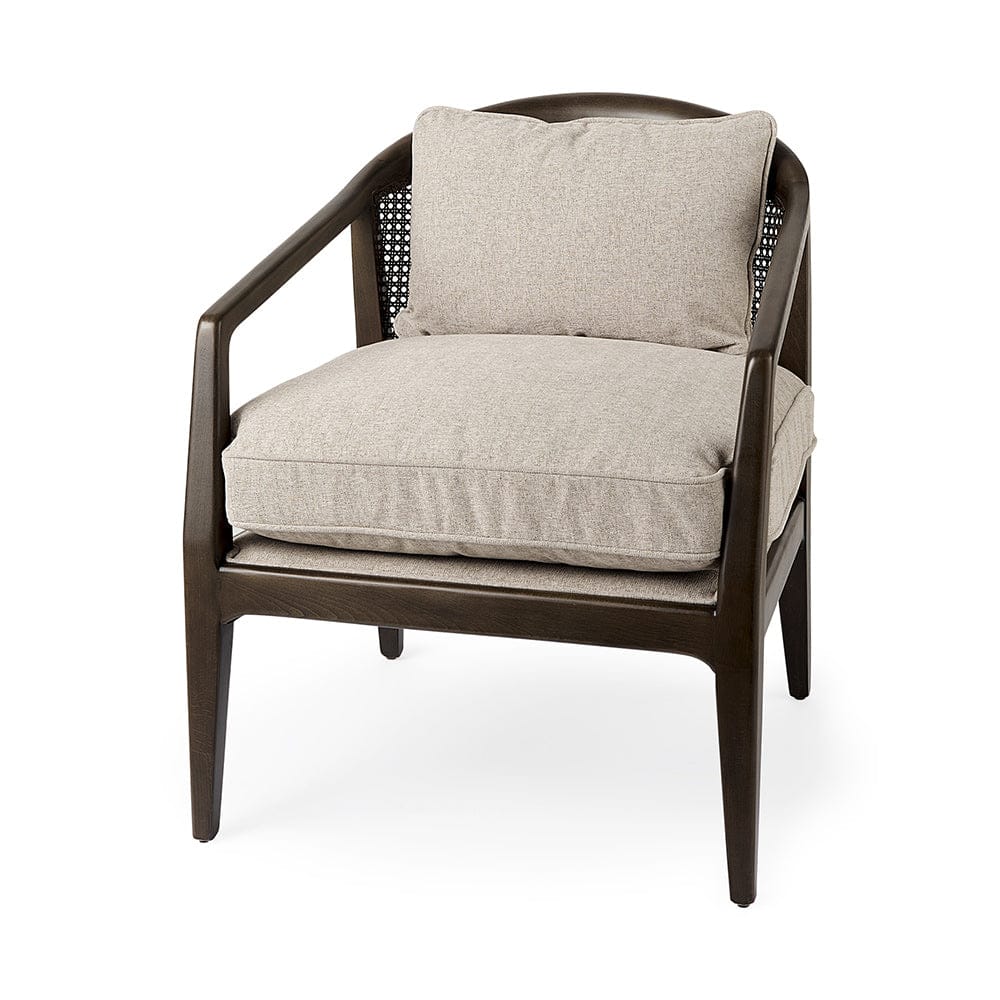 Mercana - Landon 25.6L x 29.1W x 30.5H Dark Brown Wood W/ Gray Fabric Seat and Cane Back Accent Chair - 69353 view 1