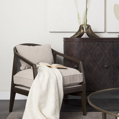 Mercana - Landon 25.6L x 29.1W x 30.5H Dark Brown Wood W/ Gray Fabric Seat and Cane Back Accent Chair - 69353 view 13