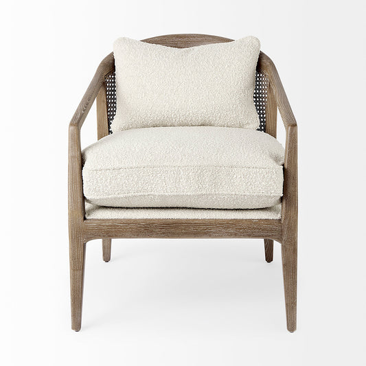 Mercana - Landon 25.6L x 29.1W x 30.5H Light Brown Wood W/ Cream Fabric Seat and Cane Back Accent Chair - 69354 view 2