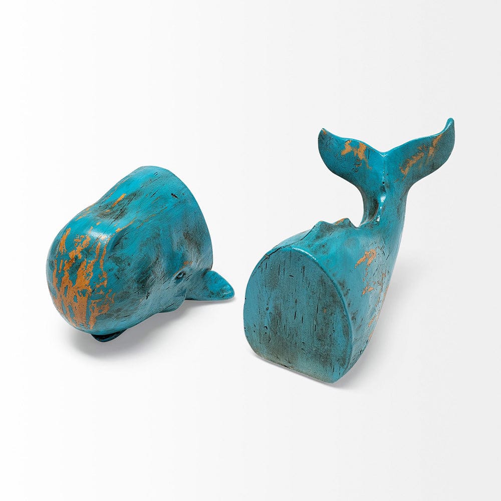 Mercana - Langdon 10L x 5W Blue Polyresin Whale Bookends (Set of 2) - 57366_CLOSEOUT view 2