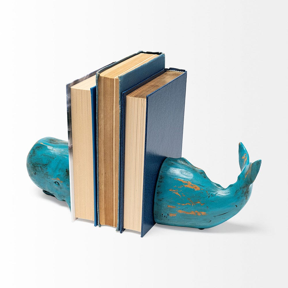 Mercana - Langdon 10L x 5W Blue Polyresin Whale Bookends (Set of 2) - 57366_CLOSEOUT view 4