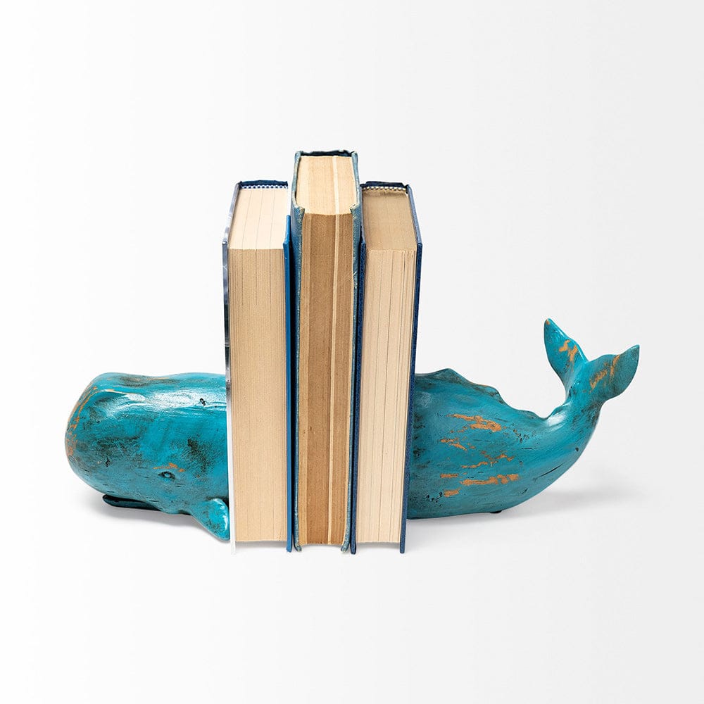 Mercana - Langdon 10L x 5W Blue Polyresin Whale Bookends (Set of 2) - 57366_CLOSEOUT view 5