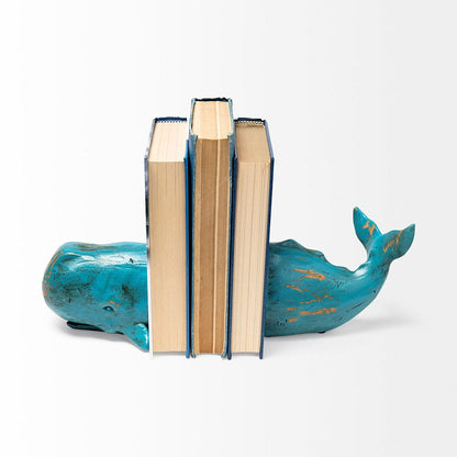 Mercana - Langdon 10L x 5W Blue Polyresin Whale Bookends (Set of 2) - 57366_CLOSEOUT view 5