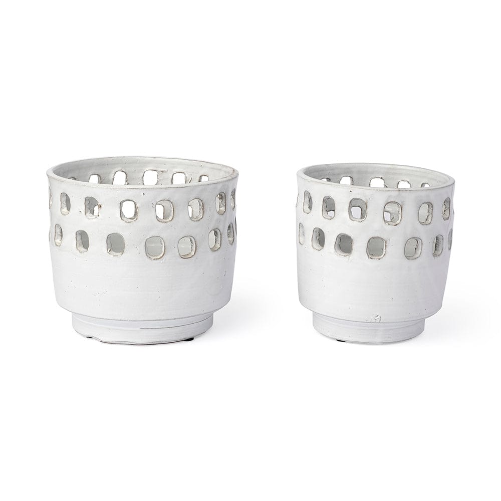 Mercana - Larissa Set of Two White Ceramic Hollow Pattern Vases - 68097 view 1