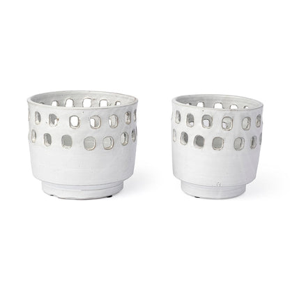 Mercana - Larissa Set of Two White Ceramic Hollow Pattern Vases - 68097 view 1