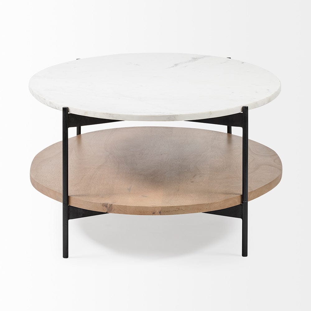 Mercana - Larkin 48" Oval White Marble Top and Solid Wood Shelf w/ Black Metal Frame Coffee Table - 68489-AB view 2