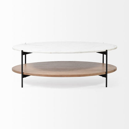 Mercana - Larkin 48" Oval White Marble Top and Solid Wood Shelf w/ Black Metal Frame Coffee Table - 68489-AB view 3
