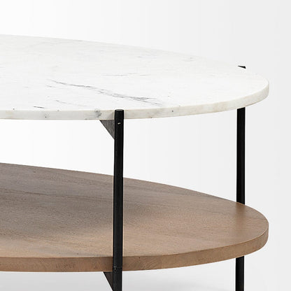 Mercana - Larkin 48" Oval White Marble Top and Solid Wood Shelf w/ Black Metal Frame Coffee Table - 68489-AB view 5