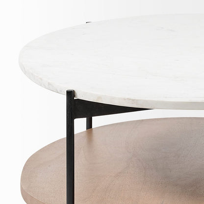 Mercana - Larkin 48" Oval White Marble Top and Solid Wood Shelf w/ Black Metal Frame Coffee Table - 68489-AB view 6