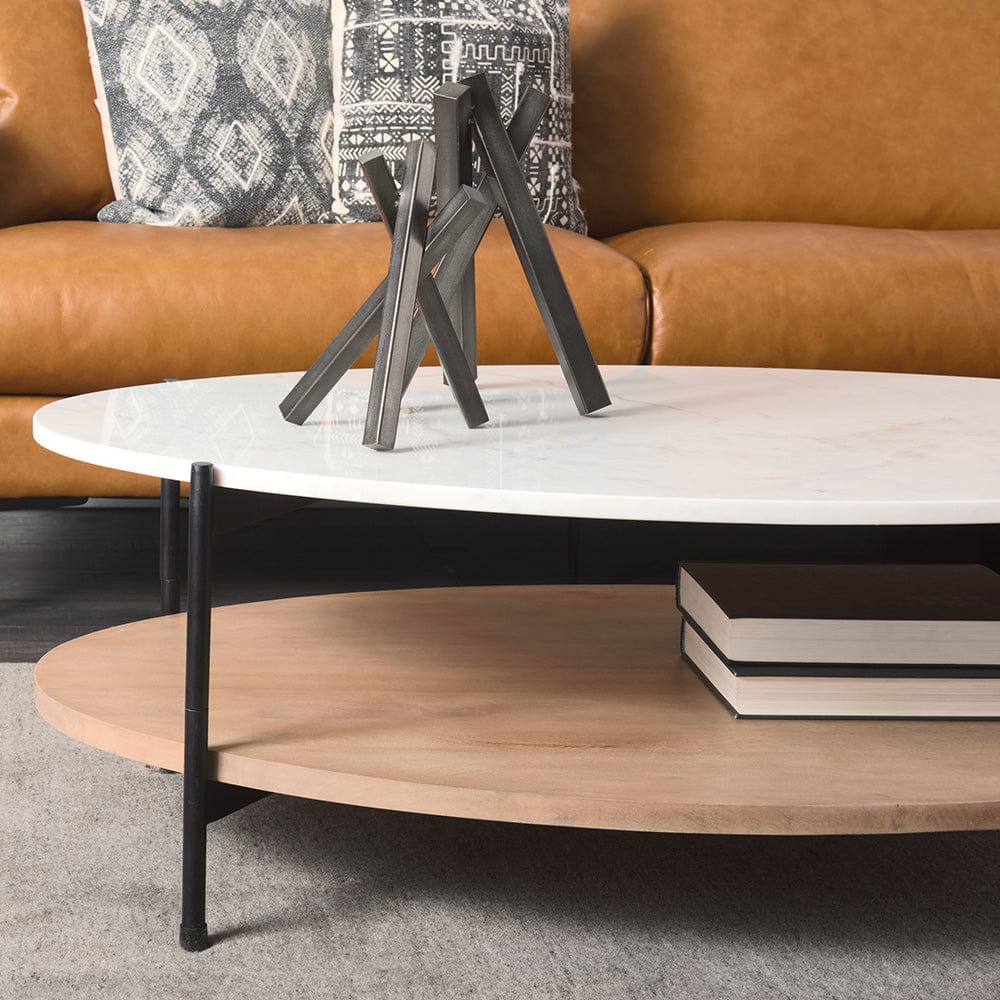 Mercana - Larkin 48" Oval White Marble Top and Solid Wood Shelf w/ Black Metal Frame Coffee Table - 68489-AB view 10