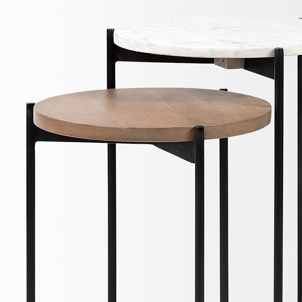 Mercana - Larkin II Marble and Medium Brown Wood Round Tabletop Nesting End/Side Tables - 68490 view 6