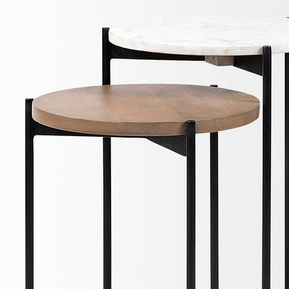 Mercana - Larkin II Marble and Medium Brown Wood Round Tabletop Nesting End/Side Tables - 68490 view 6