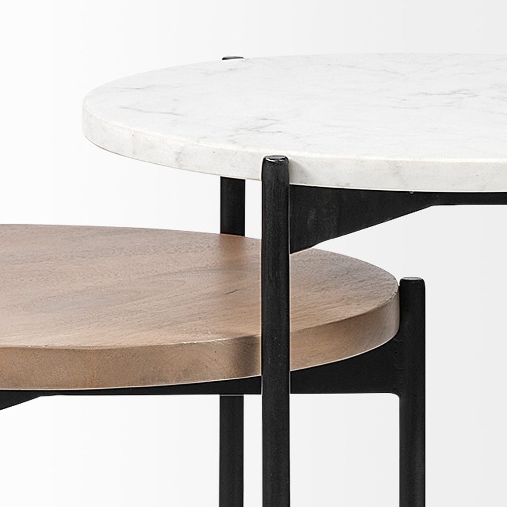 Mercana - Larkin II Marble and Medium Brown Wood Round Tabletop Nesting End/Side Tables - 68490 view 9