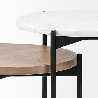 Mercana - Larkin II Marble and Medium Brown Wood Round Tabletop Nesting End/Side Tables - 68490 view 9