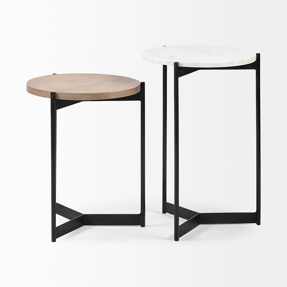 Mercana - Larkin II Marble and Medium Brown Wood Round Tabletop Nesting End/Side Tables - 68490 view 10
