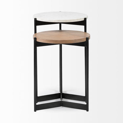 Mercana - Larkin II Marble and Medium Brown Wood Round Tabletop Nesting End/Side Tables - 68490 view 11