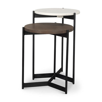 Mercana - Larkin Marble & Dark Brown Wood Tabletop Nesting End/Side Tables - 70170 view 1