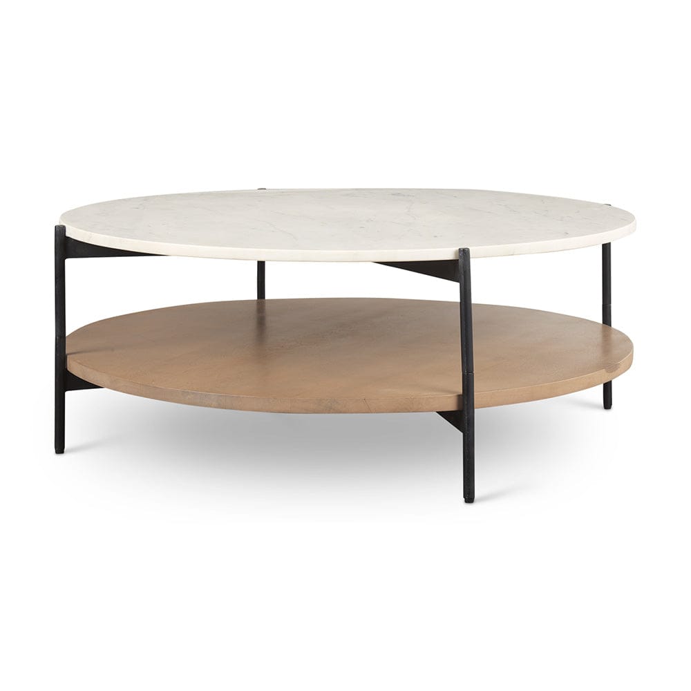 Mercana - Larkin Marble Top w/ Brown Wood Shelf Round Coffee Table - 69924-AB view 1