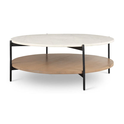 Mercana - Larkin Marble Top w/ Brown Wood Shelf Round Coffee Table - 69924-AB view 1