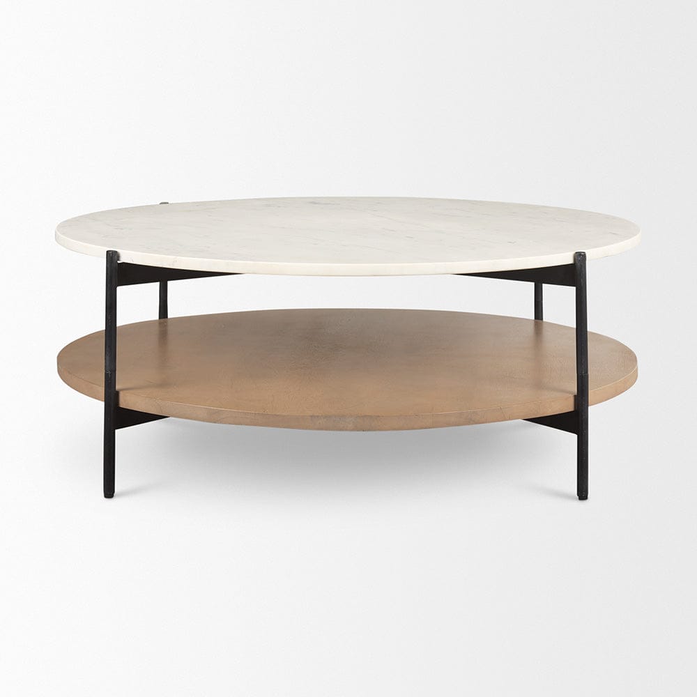 Mercana - Larkin Marble Top w/ Brown Wood Shelf Round Coffee Table - 69924-AB view 2