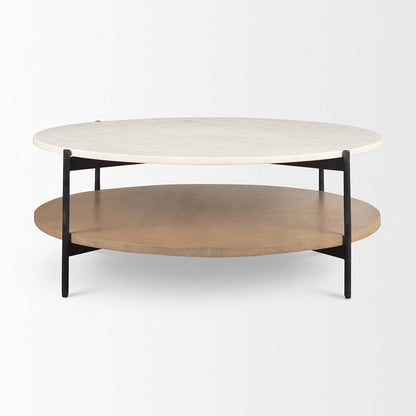 Mercana - Larkin Marble Top w/ Brown Wood Shelf Round Coffee Table - 69924-AB view 2