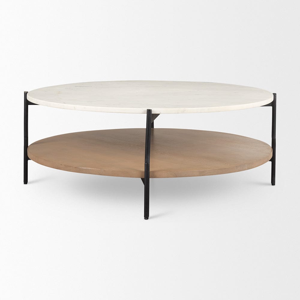 Mercana - Larkin Marble Top w/ Brown Wood Shelf Round Coffee Table - 69924-AB view 3