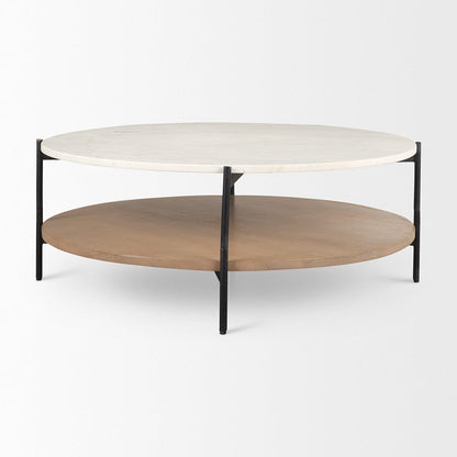 Mercana - Larkin Marble Top w/ Brown Wood Shelf Round Coffee Table - 69924-AB view 3